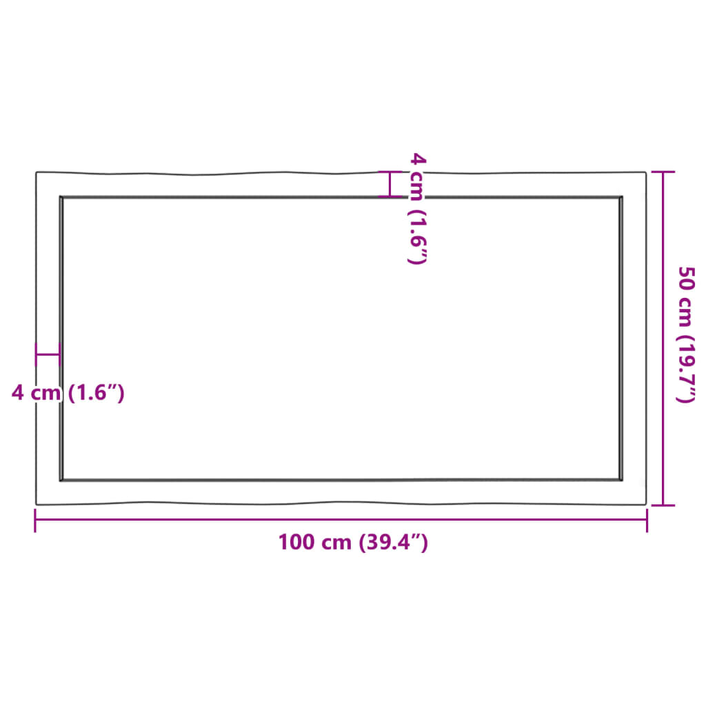 Tafelblad natuurlijke rand 100x50x(2-4) cm eikenhout lichtbruin