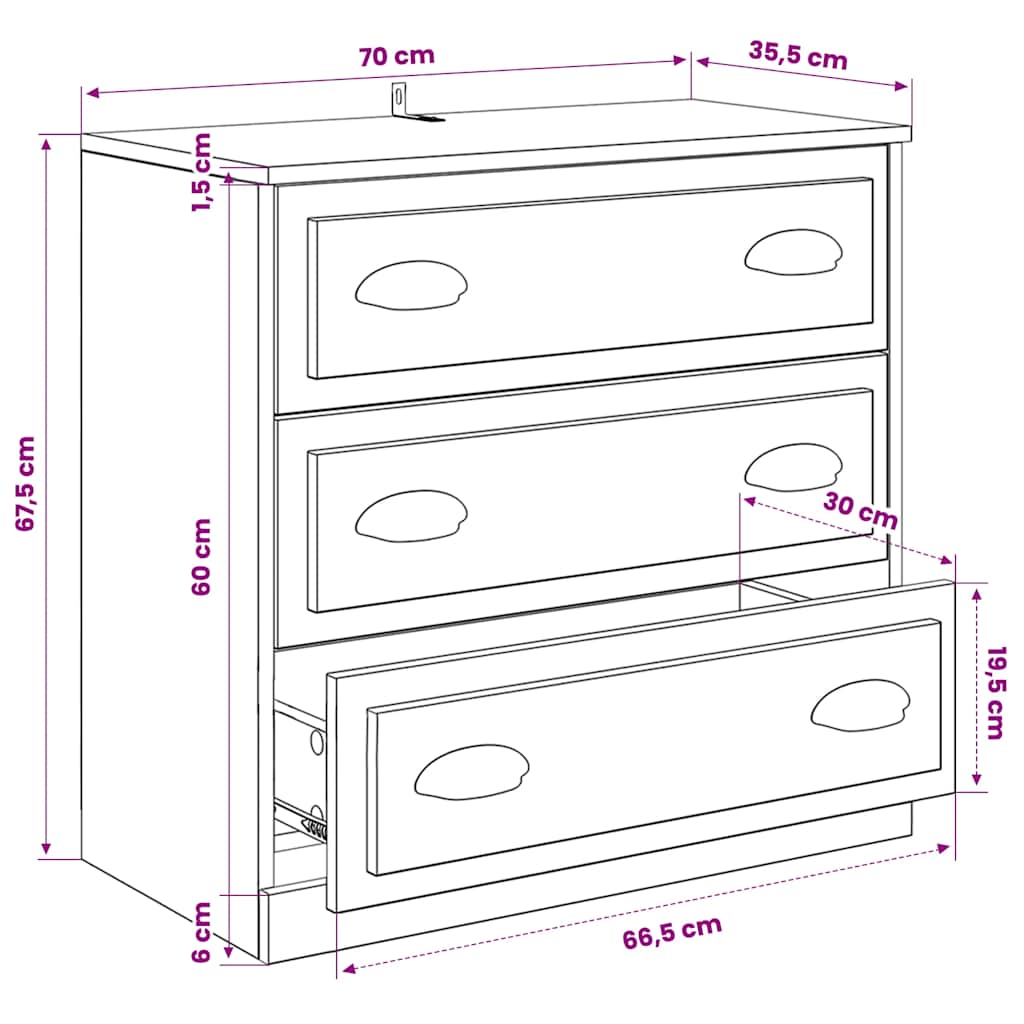Dressoirs 3 st bewerkt hout wit is nu te koop bij PeponiXL, paradijselijk wonen!