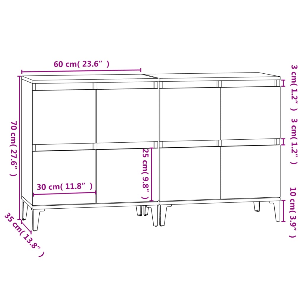 Dressoirs 2 st 60x35x70 cm bewerkt hout betongrijs is nu te koop bij PeponiXL, paradijselijk wonen!