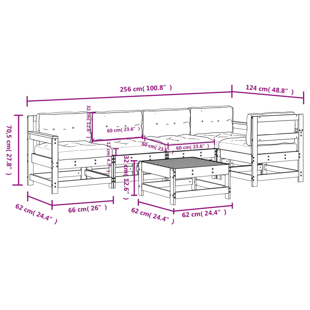 6-delige Loungeset met kussens massief hout wit is nu te koop bij PeponiXL, paradijselijk wonen!