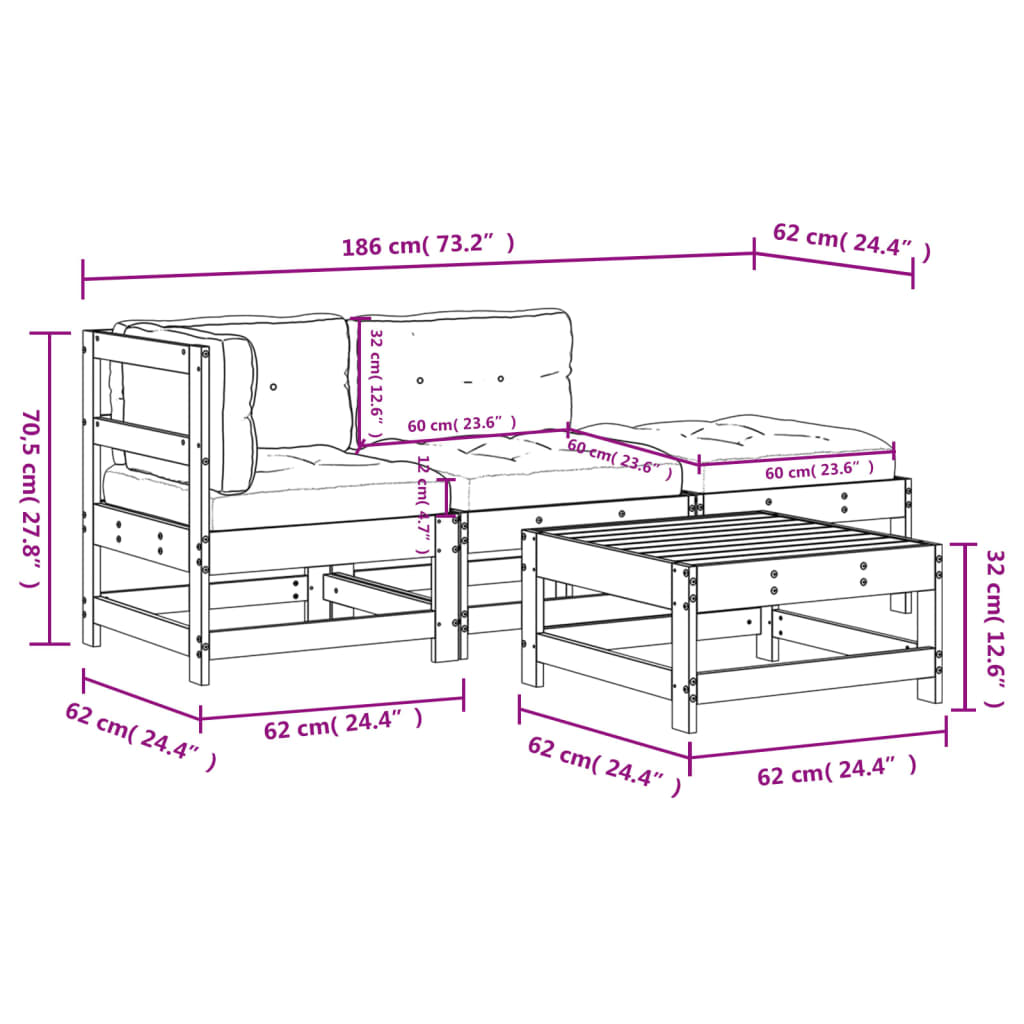 4-delige Loungeset met kussens geïmpregneerd grenenhout is nu te koop bij PeponiXL, paradijselijk wonen!