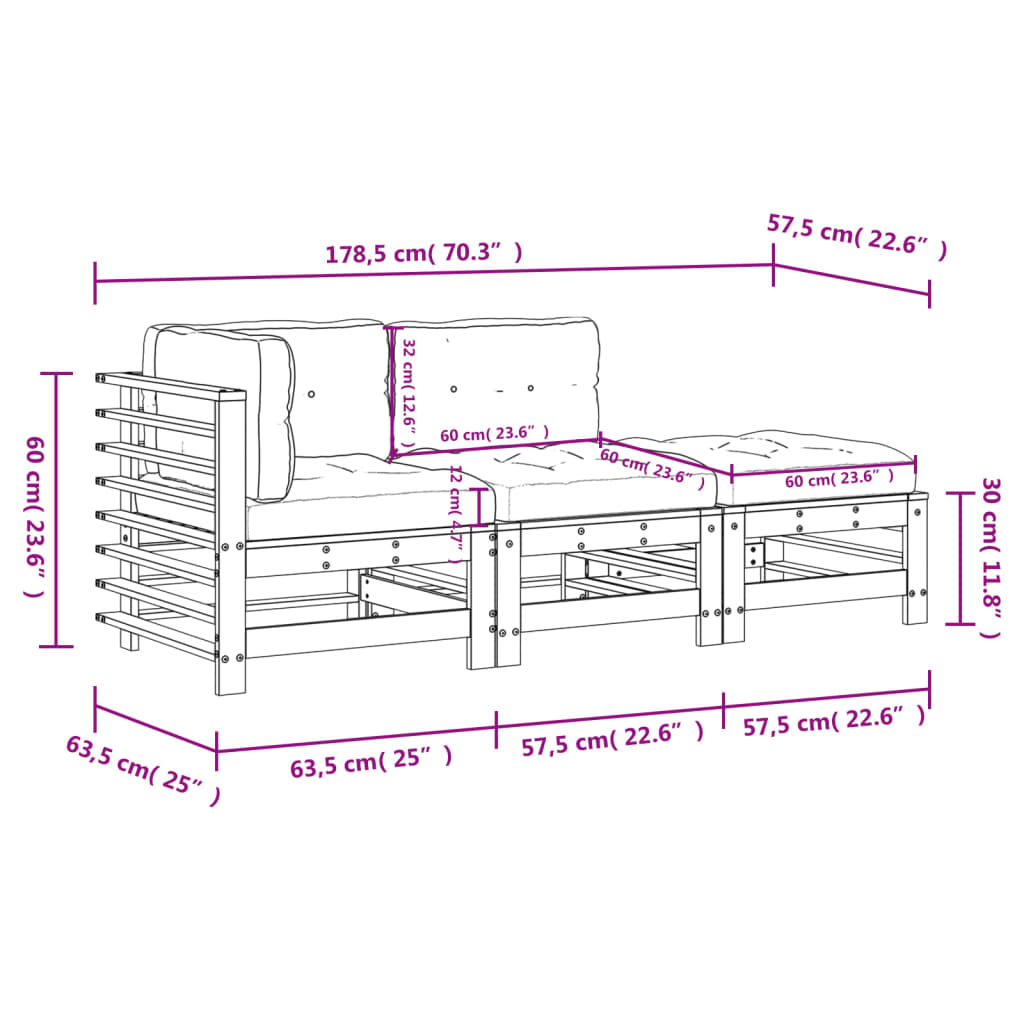 3-delige Loungeset met kussens massief douglashout is nu te koop bij PeponiXL, paradijselijk wonen!