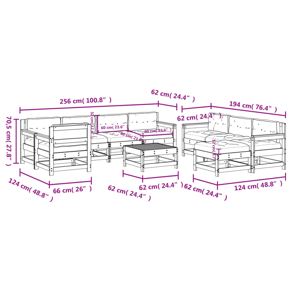 10-delige Loungeset met kussens massief hout is nu te koop bij PeponiXL, paradijselijk wonen!