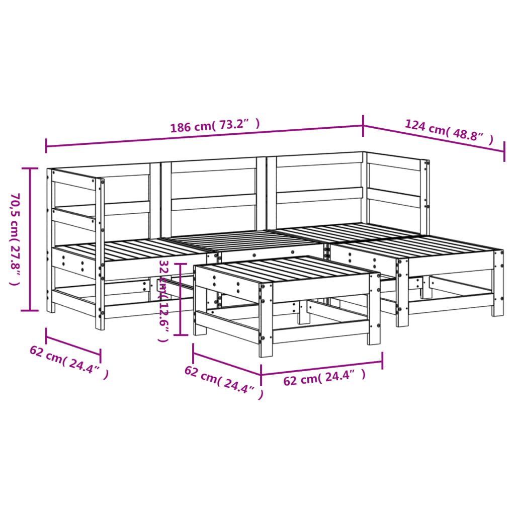 5-delige Loungeset massief grenenhout wit is nu te koop bij PeponiXL, paradijselijk wonen!