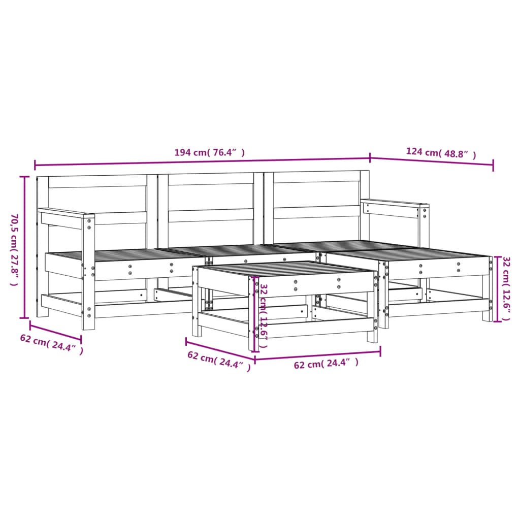 5-delige Loungeset massief grenenhout wit is nu te koop bij PeponiXL, paradijselijk wonen!