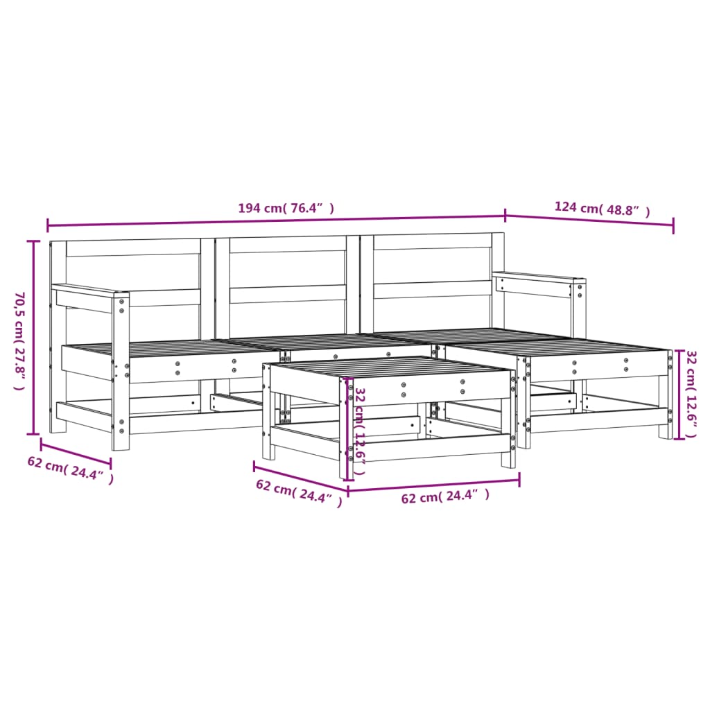 5-delige Loungeset massief grenenhout wit is nu te koop bij PeponiXL, paradijselijk wonen!