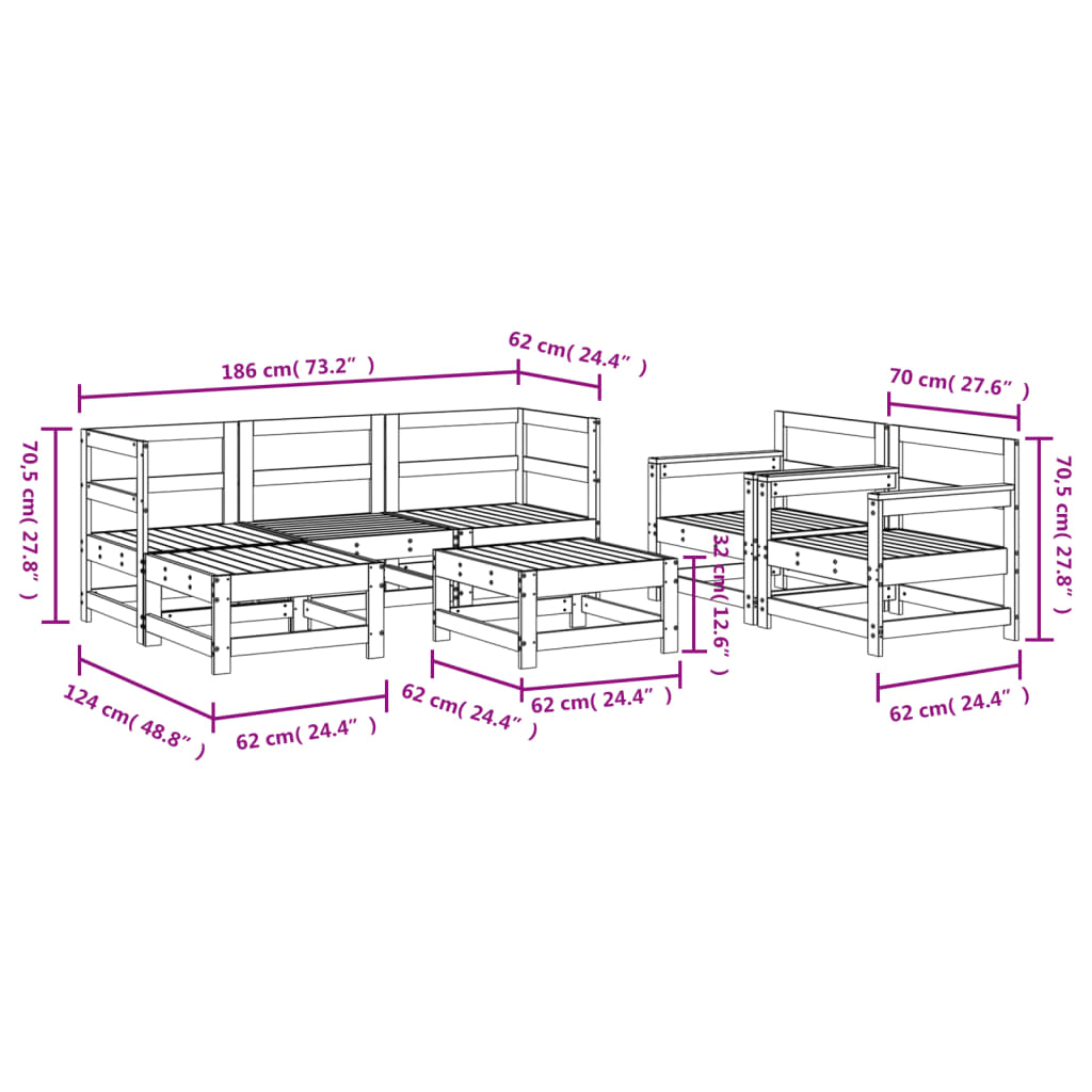 7-delige Loungeset massief grenenhout wit is nu te koop bij PeponiXL, paradijselijk wonen!