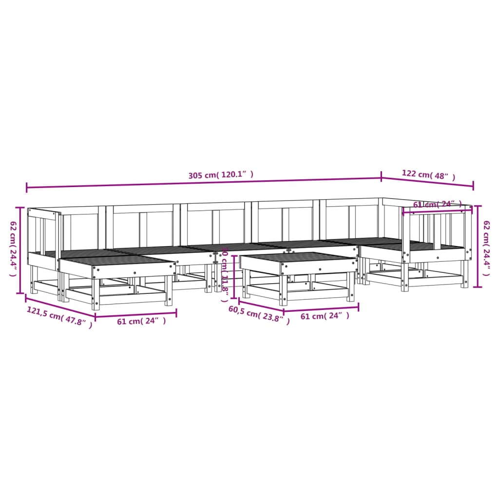 8-delige Loungeset massief grenenhout wit is nu te koop bij PeponiXL, paradijselijk wonen!