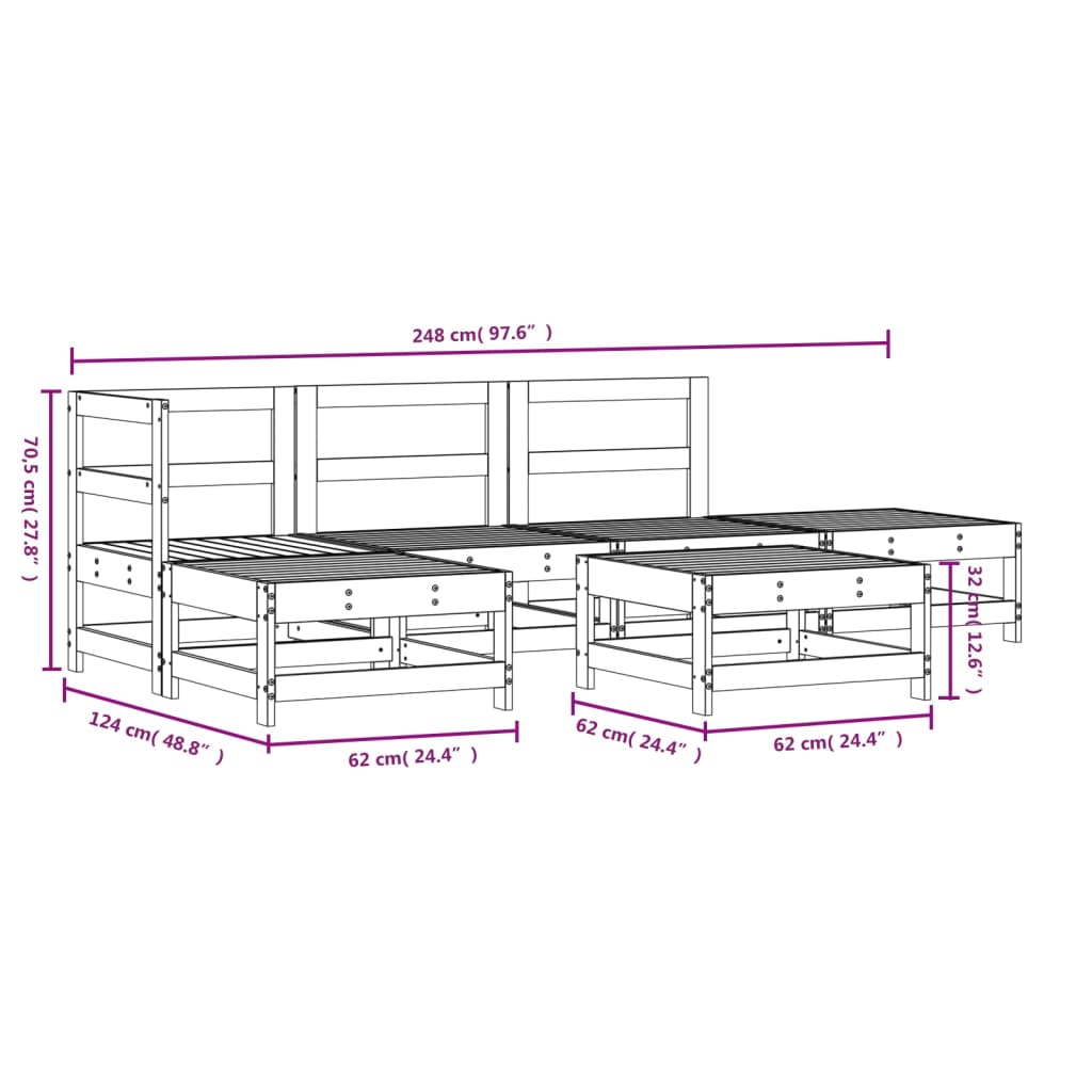 6-delige Loungeset massief grenenhout wit is nu te koop bij PeponiXL, paradijselijk wonen!
