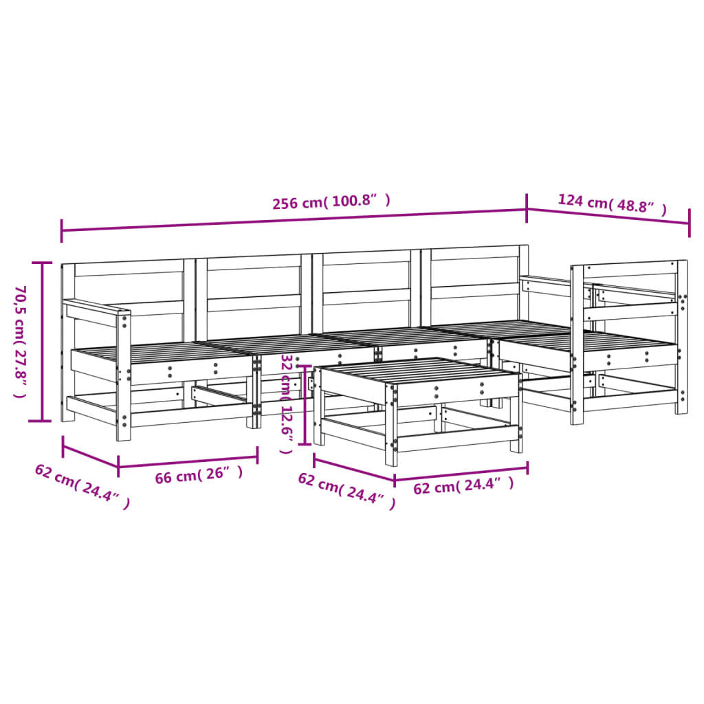 6-delige Loungeset massief grenenhout wit