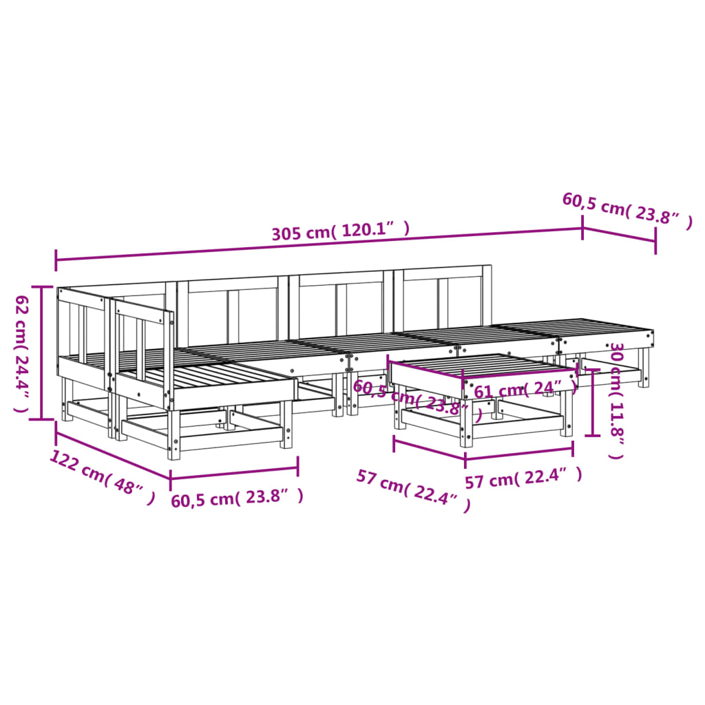 7-delige Loungeset massief grenenhout grijs is nu te koop bij PeponiXL, paradijselijk wonen!