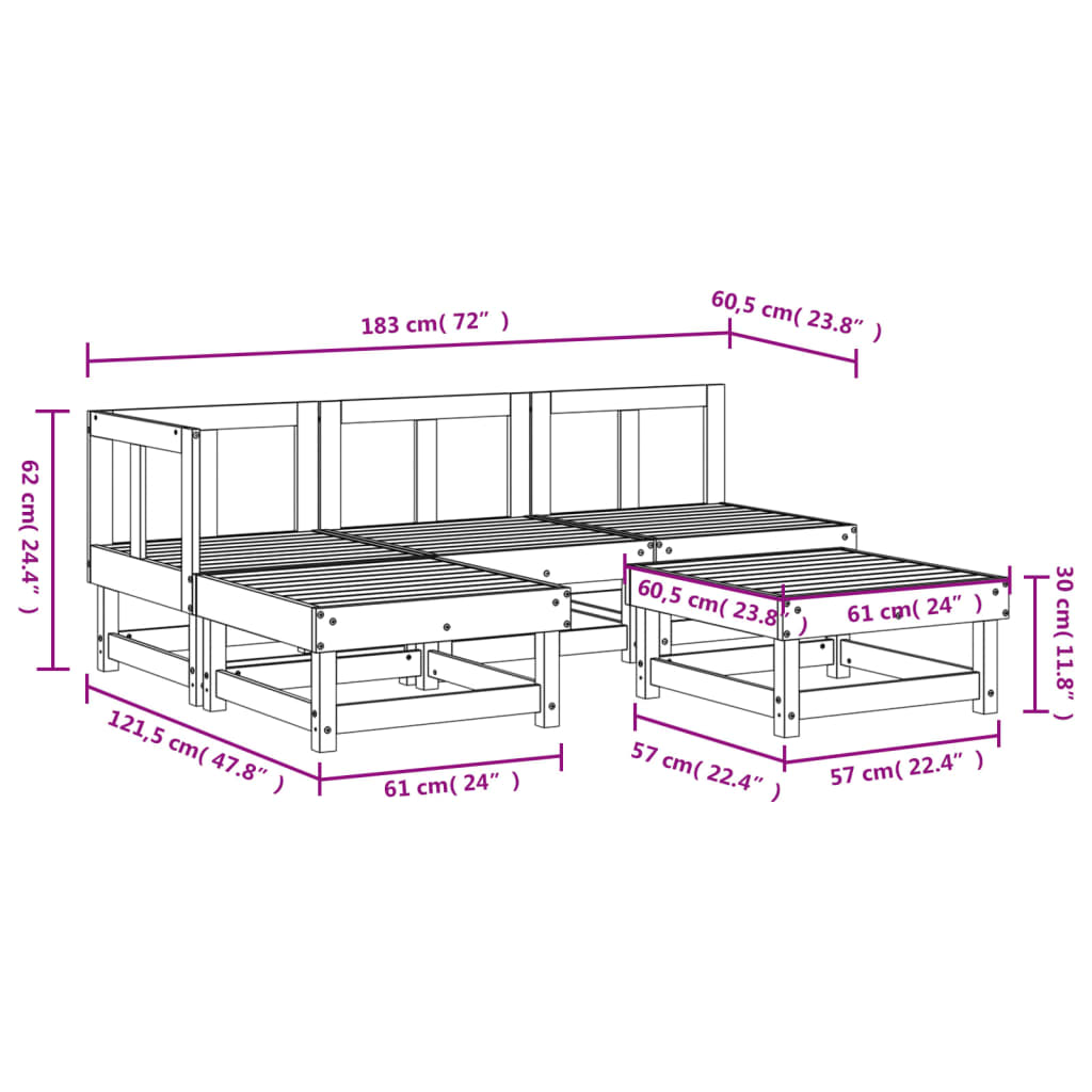5-delige Loungeset massief grenenhout wit is nu te koop bij PeponiXL, paradijselijk wonen!