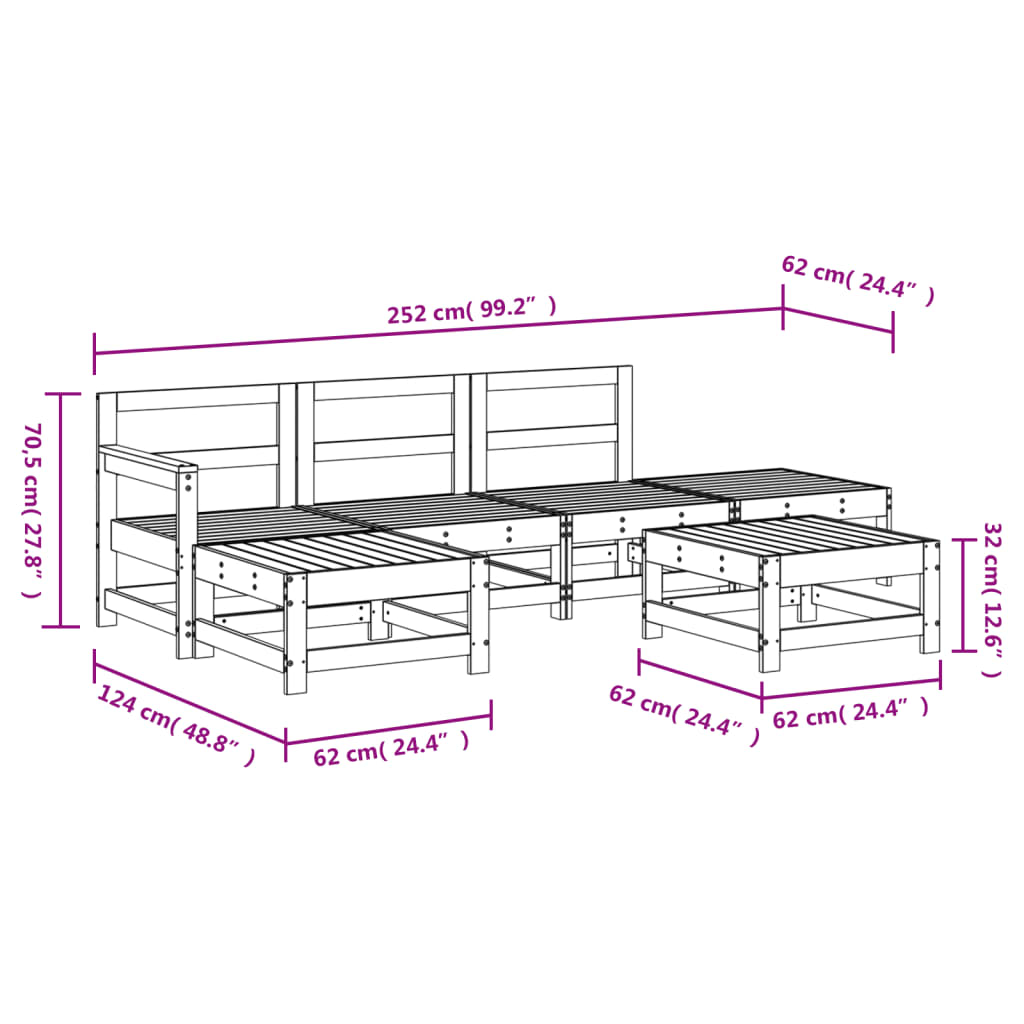 6-delige Loungeset massief grenenhout wit is nu te koop bij PeponiXL, paradijselijk wonen!