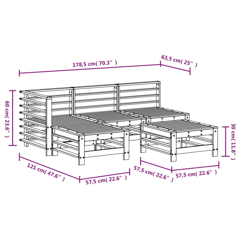 5-delige Loungeset massief grenenhout is nu te koop bij PeponiXL, paradijselijk wonen!