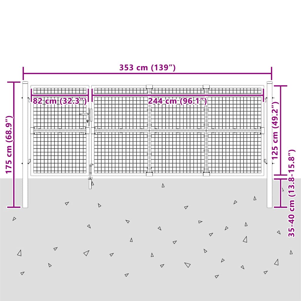 Tuinhek van gaas antraciet 350x125 cm gegalvaniseerd staal is nu te koop bij PeponiXL, paradijselijk wonen!