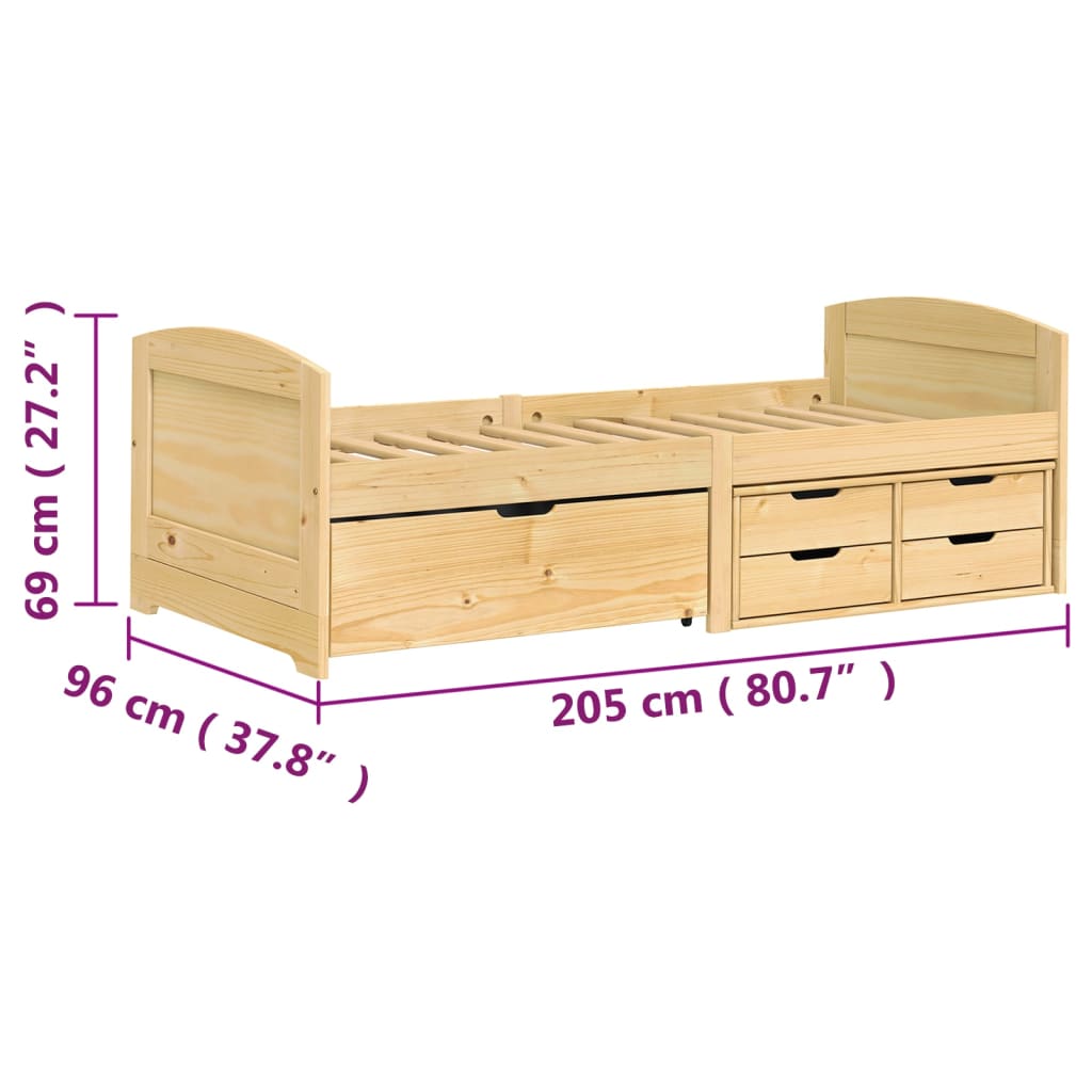 Slaapbank met 5 lades IRUN 90x200 cm massief grenenhout
