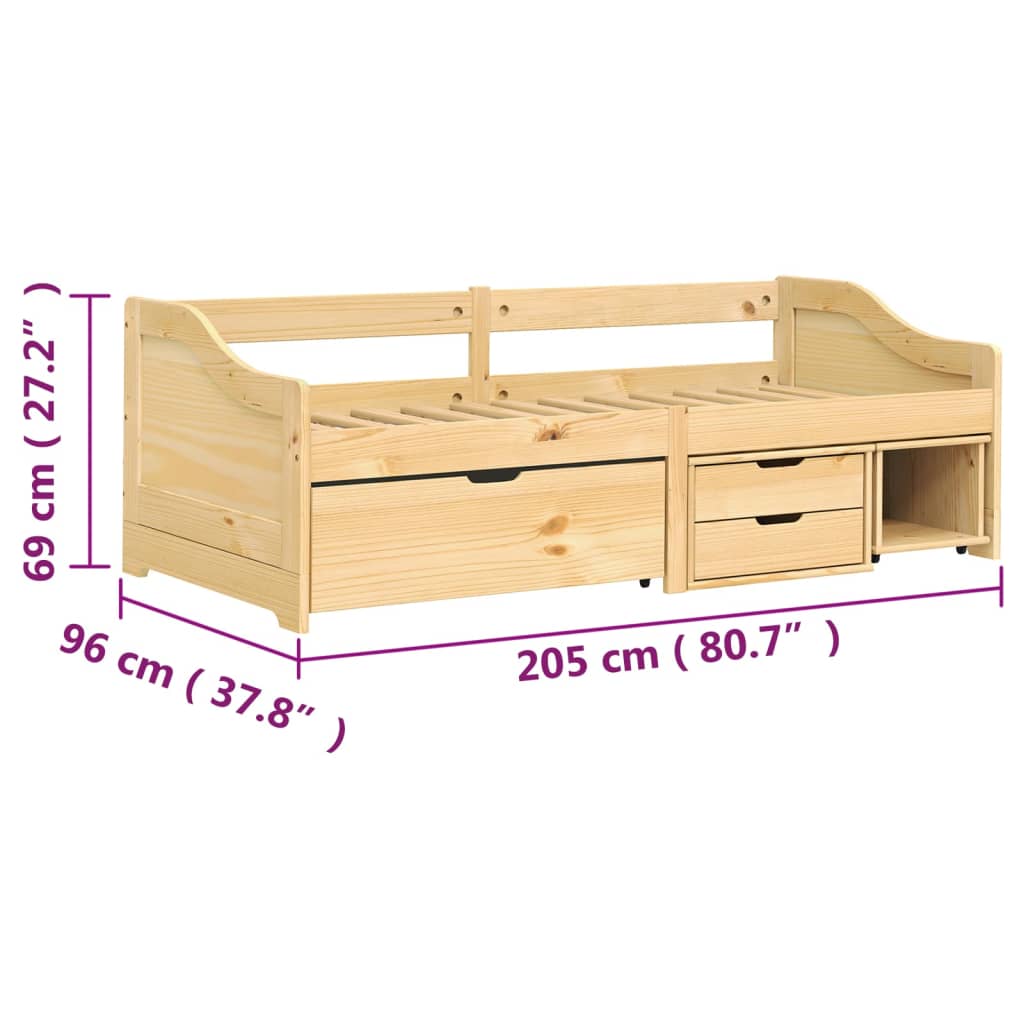 Slaapbank met 3 lades IRUN 90x200 cm massief grenenhout is nu te koop bij PeponiXL, paradijselijk wonen!