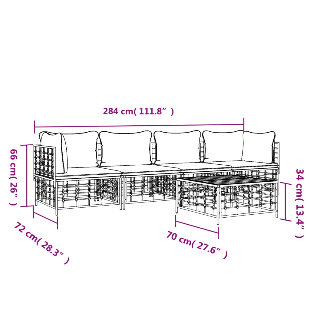5-delige Loungeset met kussens poly rattan antracietkleurig is nu te koop bij PeponiXL, paradijselijk wonen!