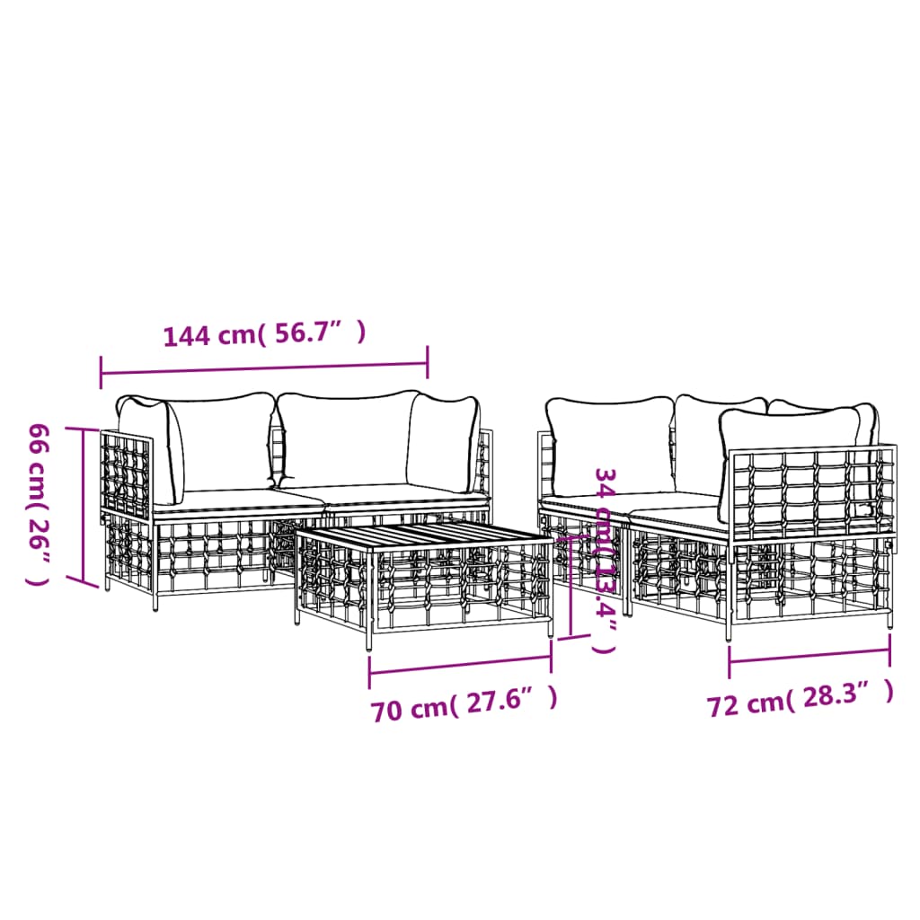 5-delige Loungeset met kussens poly rattan antracietkleurig is nu te koop bij PeponiXL, paradijselijk wonen!