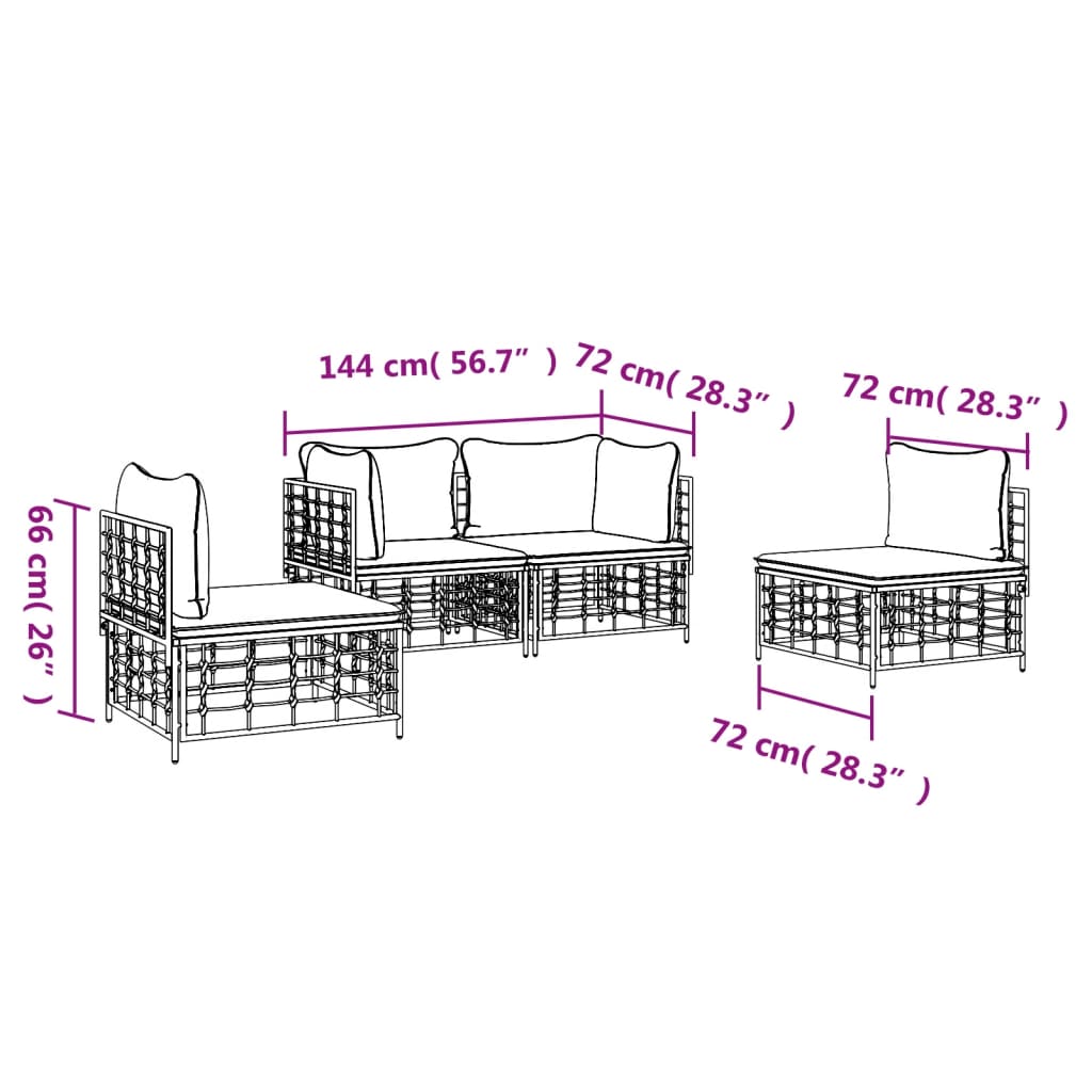 4-delige Loungeset met kussens poly rattan antracietkleurig is nu te koop bij PeponiXL, paradijselijk wonen!