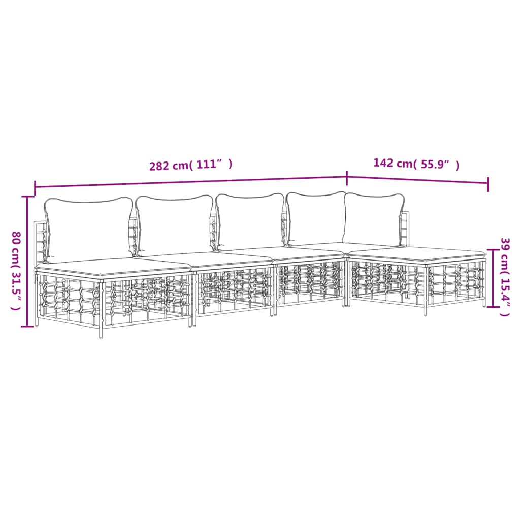 5-delige Loungeset met kussens poly rattan antracietkleurig is nu te koop bij PeponiXL, paradijselijk wonen!