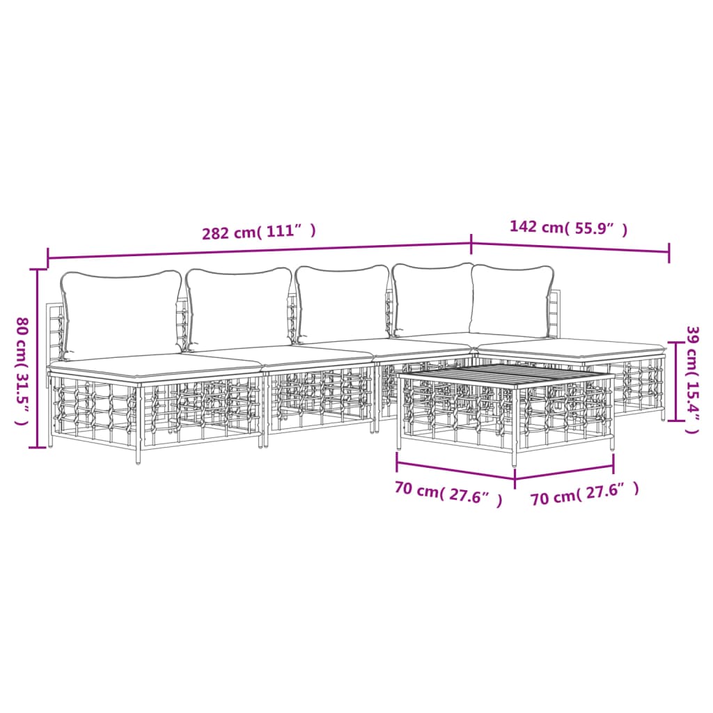 6-delige Loungeset met kussens poly rattan antracietkleurig is nu te koop bij PeponiXL, paradijselijk wonen!