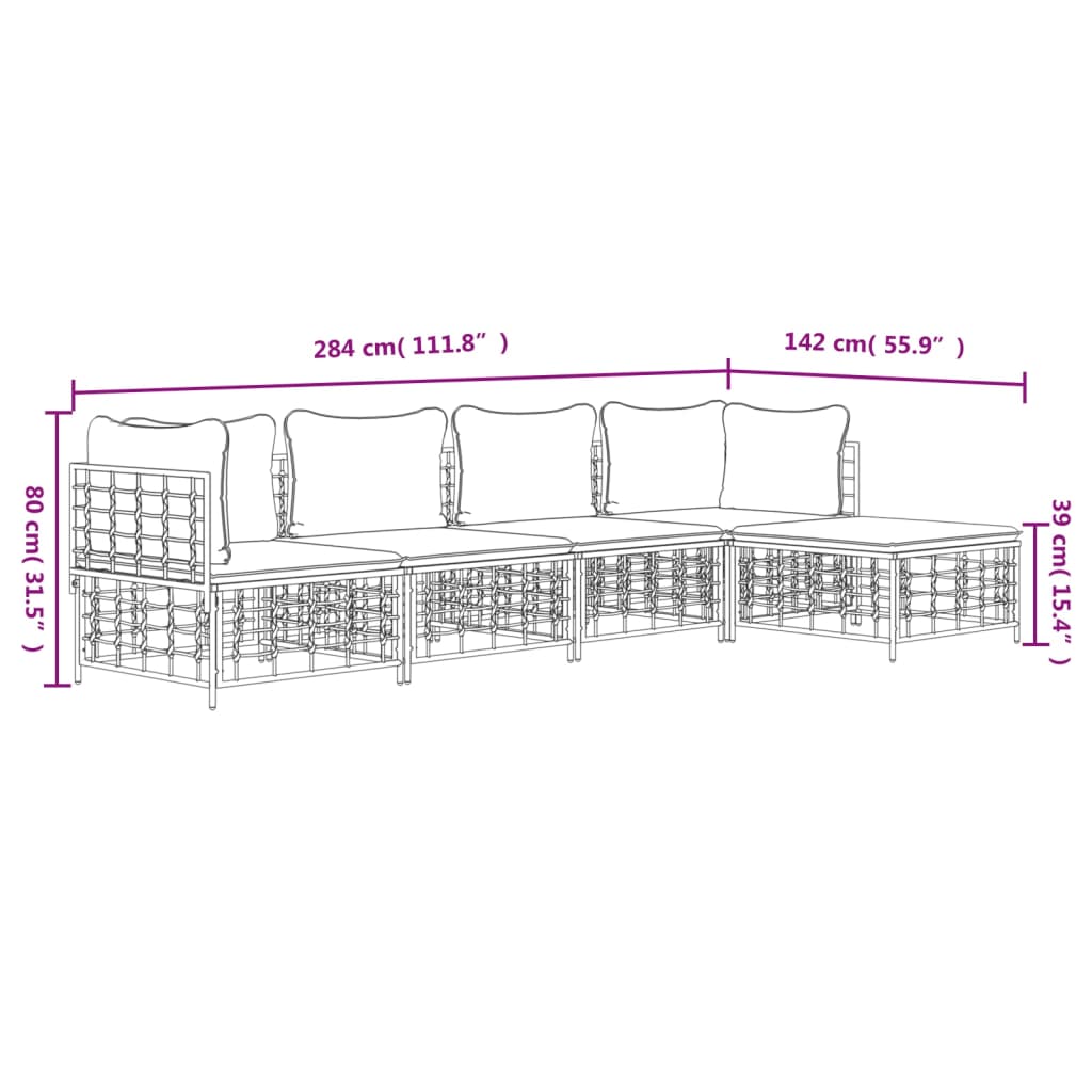 5-delige Loungeset met kussens poly rattan antracietkleurig is nu te koop bij PeponiXL, paradijselijk wonen!