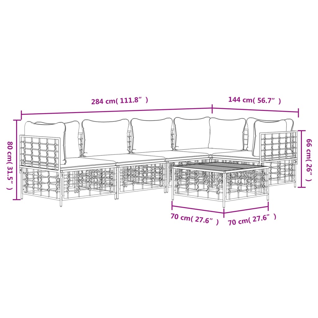 6-delige Loungeset met kussens poly rattan antracietkleurig is nu te koop bij PeponiXL, paradijselijk wonen!