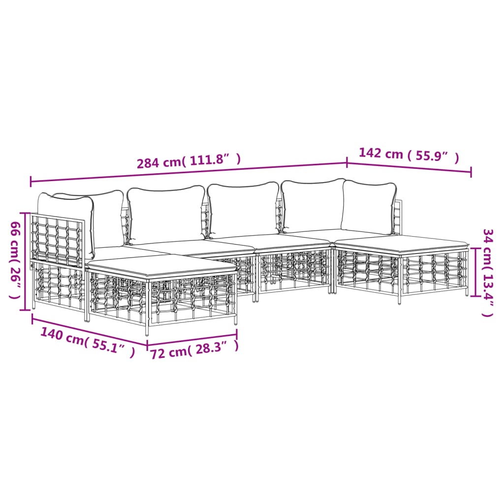 6-delige Loungeset met kussens poly rattan antracietkleurig is nu te koop bij PeponiXL, paradijselijk wonen!