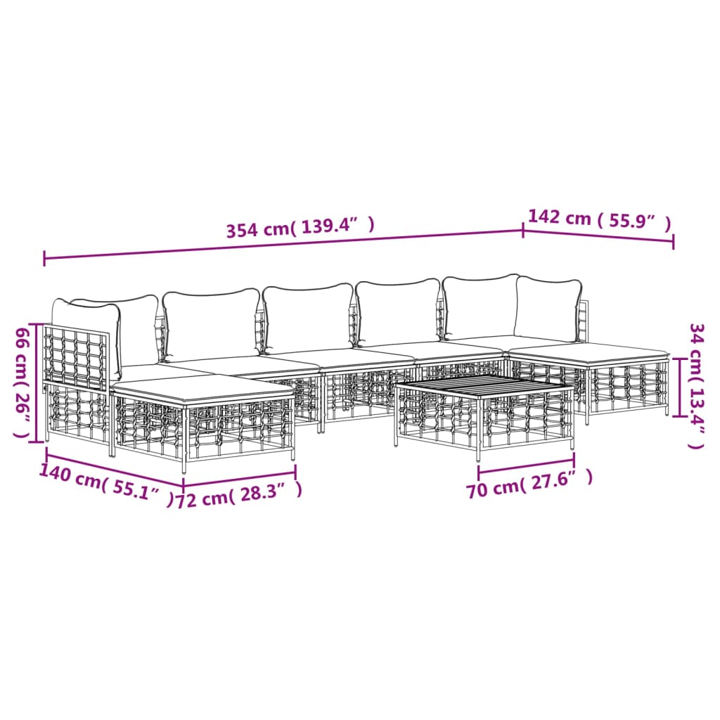 8-delige Loungeset met kussens poly rattan antracietkleurig is nu te koop bij PeponiXL, paradijselijk wonen!