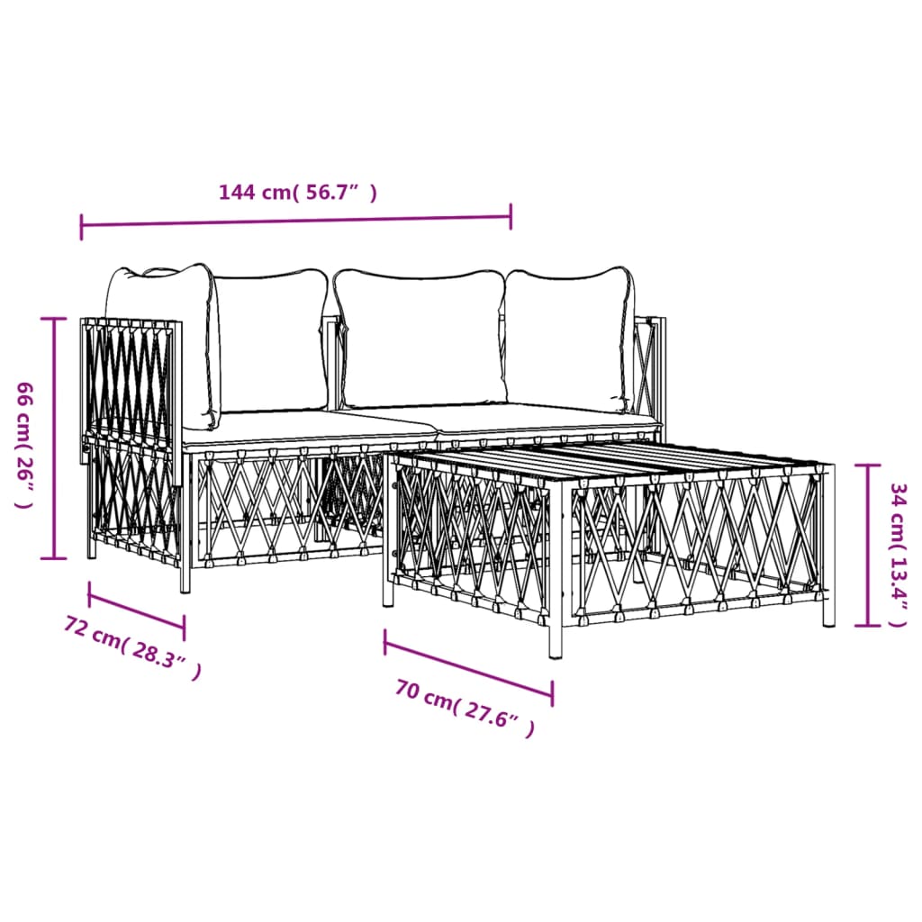3-delige Loungeset met kussens staal wit is nu te koop bij PeponiXL, paradijselijk wonen!