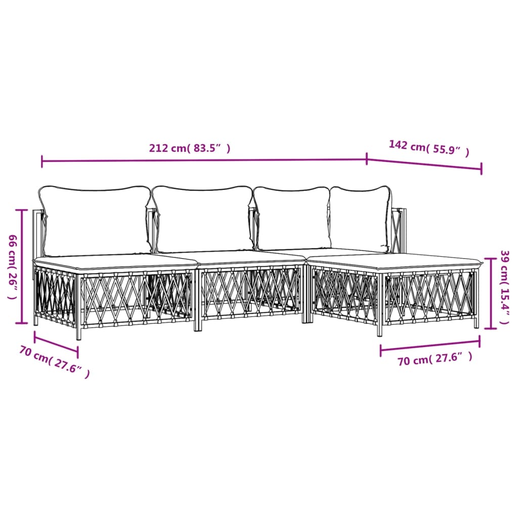 4-delige Loungeset met kussens staal antracietkleurig is nu te koop bij PeponiXL, paradijselijk wonen!