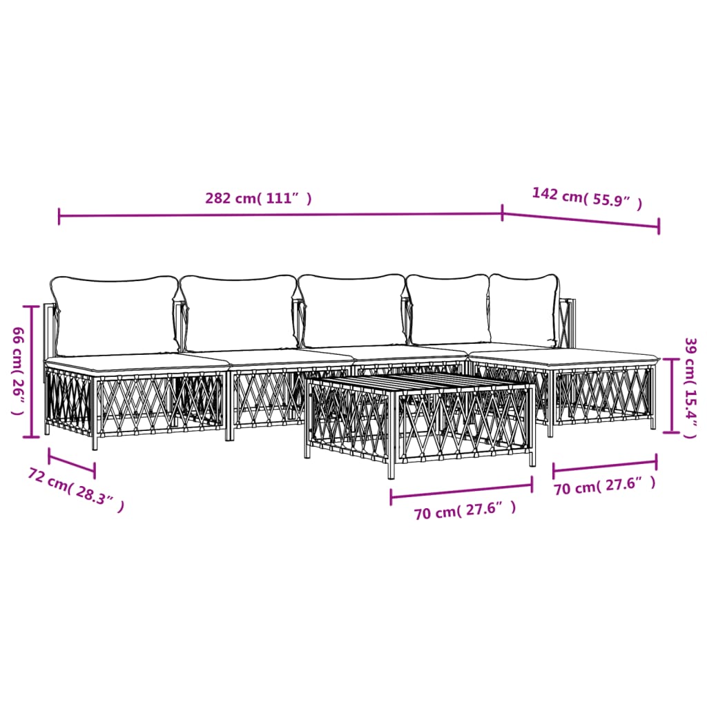6-delige Loungeset met kussens staal wit is nu te koop bij PeponiXL, paradijselijk wonen!