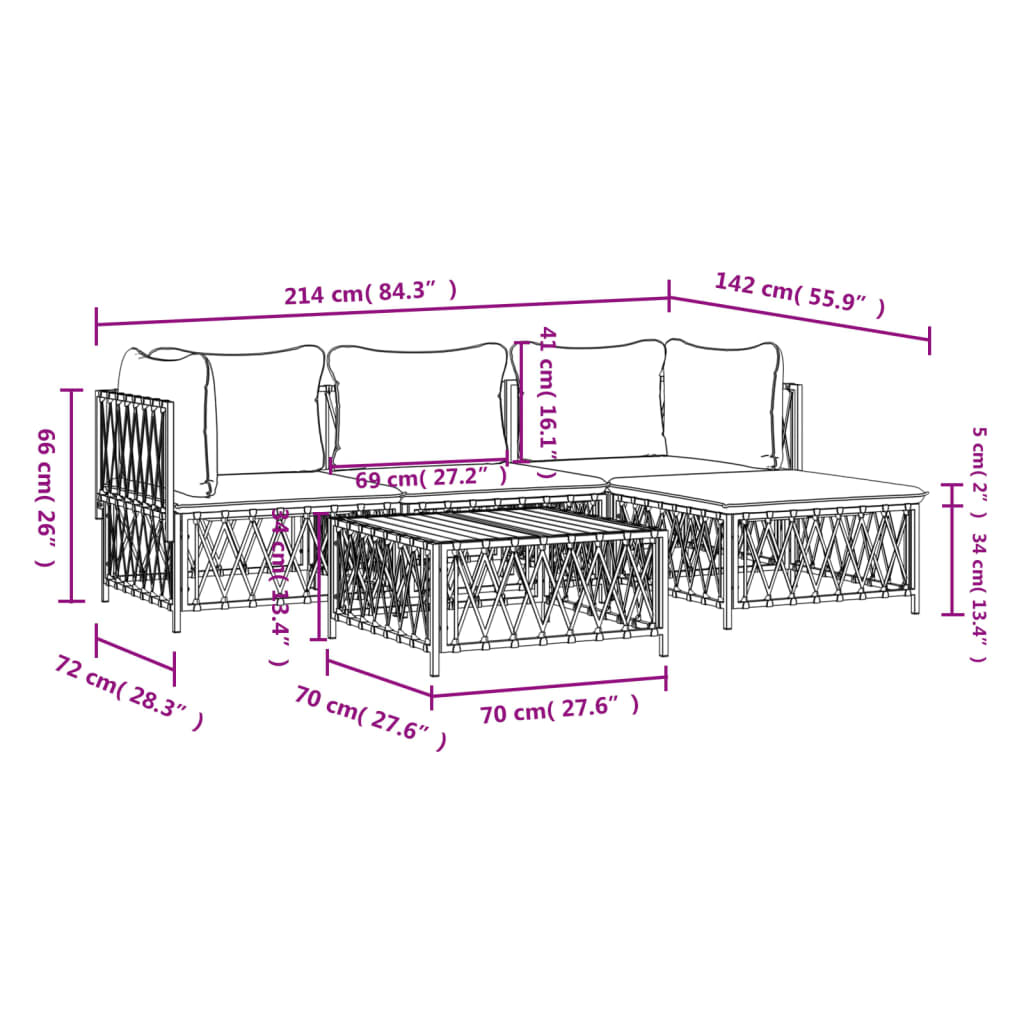 5-delige Loungeset met kussens staal wit is nu te koop bij PeponiXL, paradijselijk wonen!