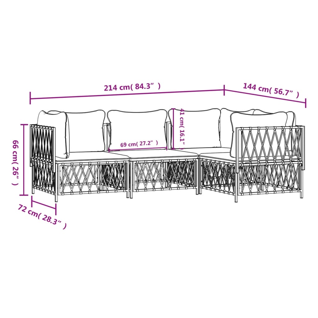 4-delige Loungeset met kussens staal antracietkleurig