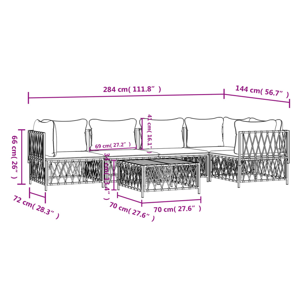 6-delige Loungeset met kussens staal wit is nu te koop bij PeponiXL, paradijselijk wonen!