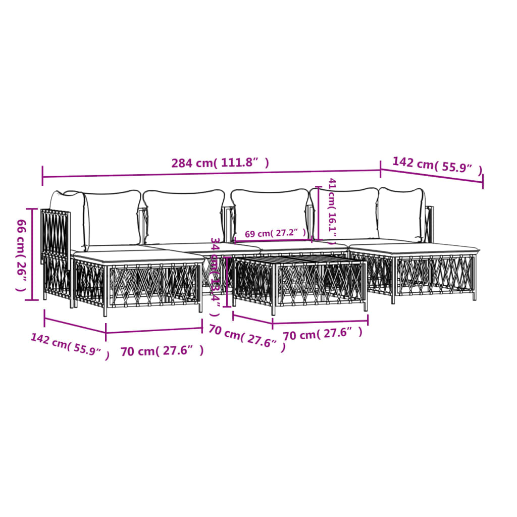 7-delige Loungeset met kussens staal wit is nu te koop bij PeponiXL, paradijselijk wonen!