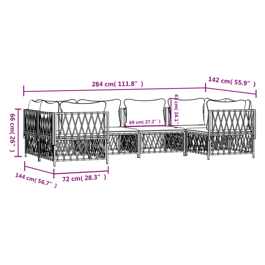 6-delige Loungeset met kussens staal antracietkleurig