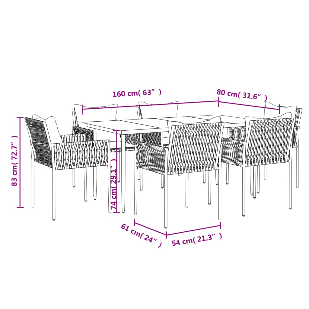 7-delige Tuinset met kussens poly rattan en staal is nu te koop bij PeponiXL, paradijselijk wonen!