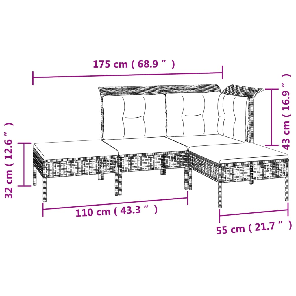 7-delige Loungeset met kussens poly rattan grijs is nu te koop bij PeponiXL, paradijselijk wonen!