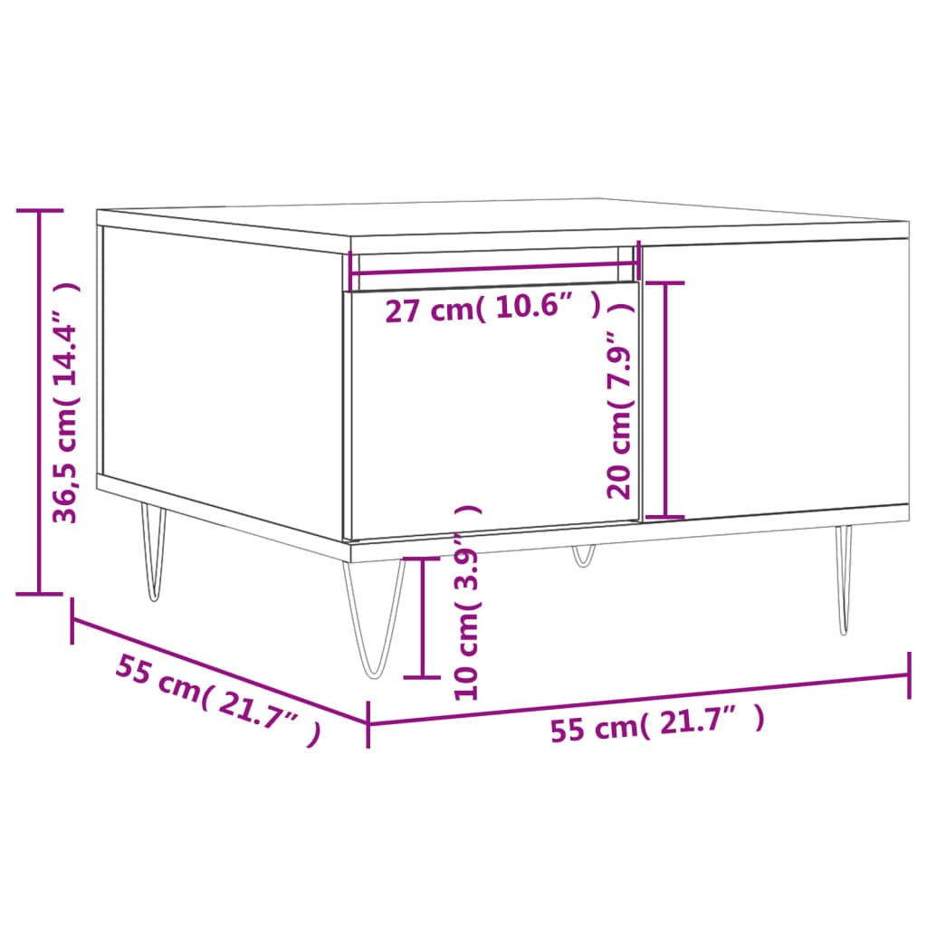 Salontafel 55x55x36,5 cm bewerkt hout wit is nu te koop bij PeponiXL, paradijselijk wonen!