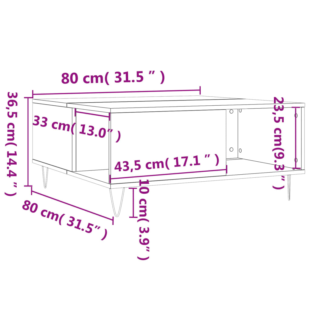 Salontafel 80x80x36,5 cm bewerkt hout wit is nu te koop bij PeponiXL, paradijselijk wonen!