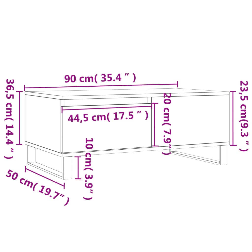 Salontafel 90x50x36,5 cm bewerkt hout sonoma eikenkleurig is nu te koop bij PeponiXL, paradijselijk wonen!