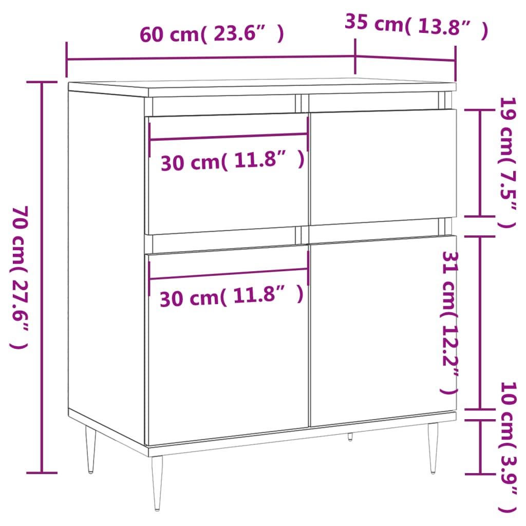 Dressoir 60x35x70 cm bewerkt hout sonoma eikenkleurig is nu te koop bij PeponiXL, paradijselijk wonen!