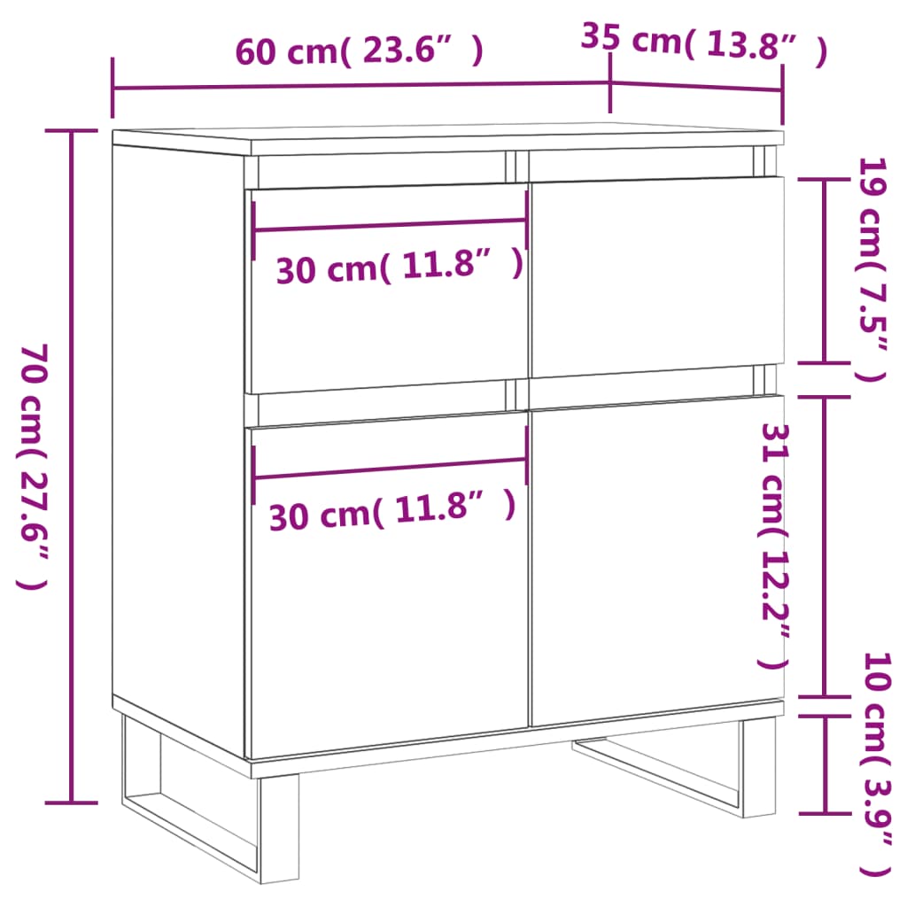 Dressoir 60x35x70 cm bewerkt hout sonoma eikenkleurig is nu te koop bij PeponiXL, paradijselijk wonen!