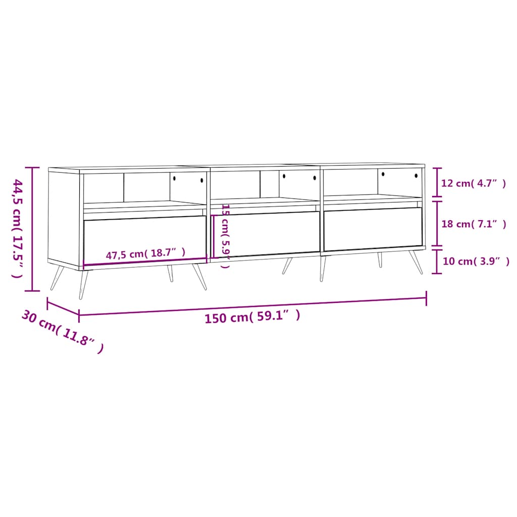 Tv-meubel 150x30x44,5 cm bewerkt hout zwart is nu te koop bij PeponiXL, paradijselijk wonen!