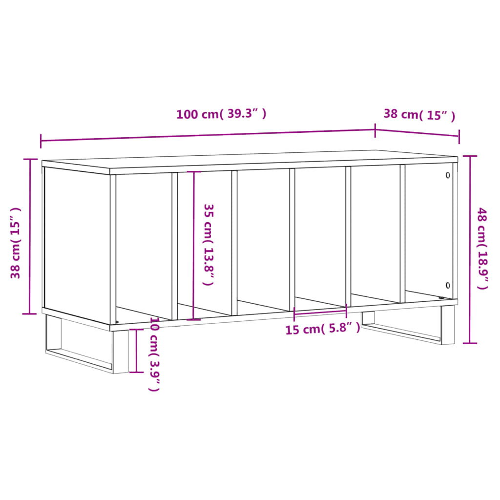 Platenkast 100x38x48 cm bewerkt hout grijs sonoma eikenkleurig is nu te koop bij PeponiXL, paradijselijk wonen!