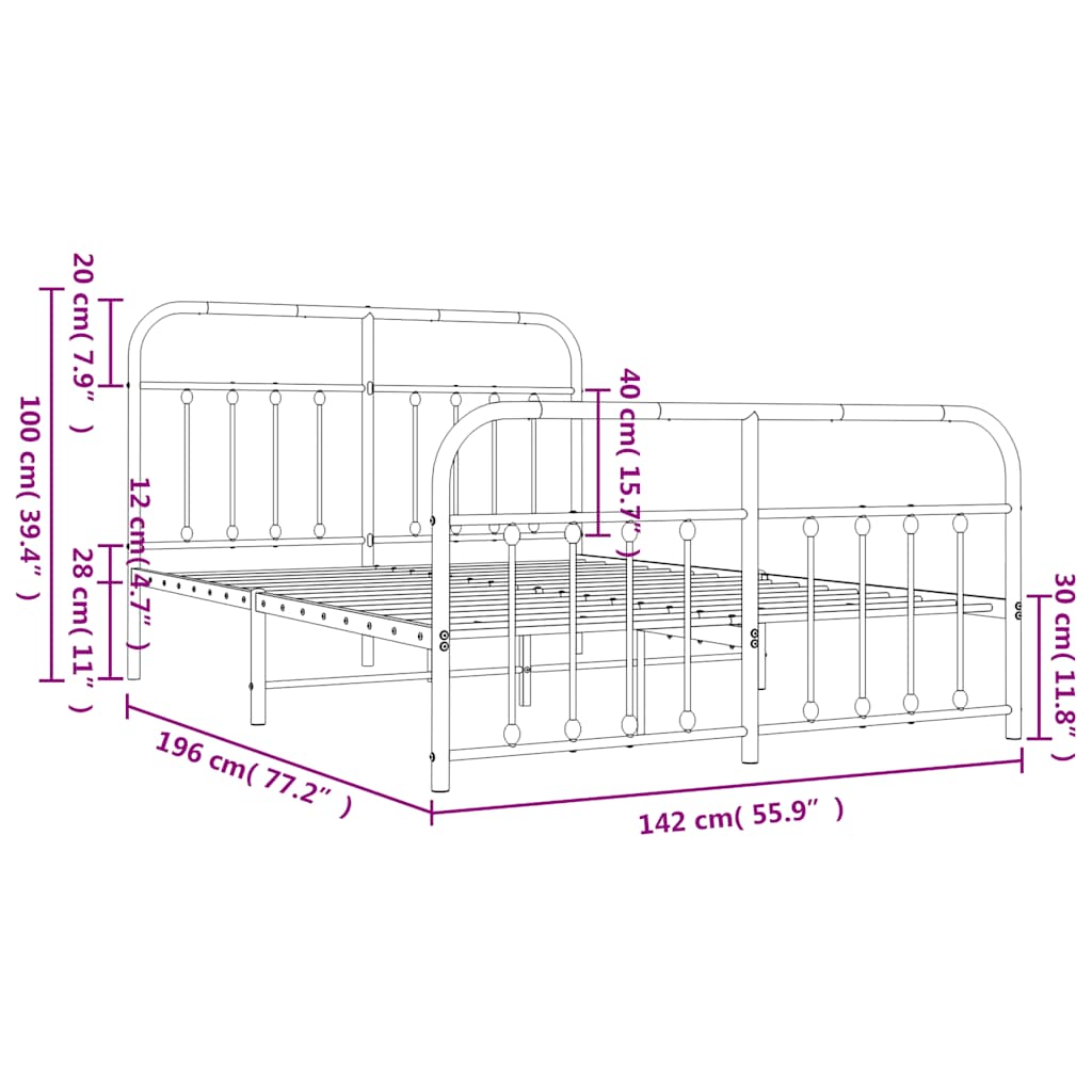 Bedframe met hoofd- en voeteneinde metaal zwart 135x190 cm is nu te koop bij PeponiXL, paradijselijk wonen!
