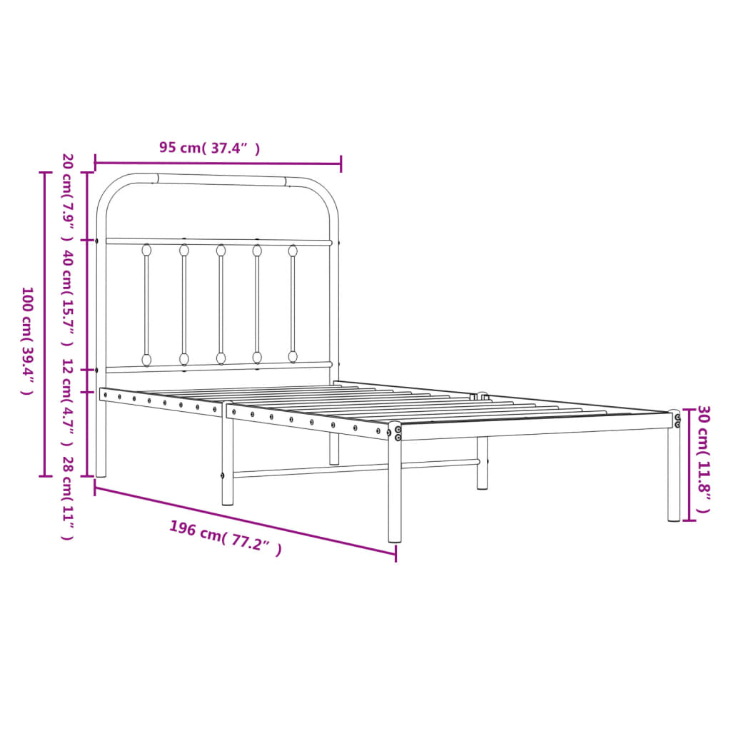 Bedframe met hoofdbord metaal wit 90x190 cm is nu te koop bij PeponiXL, paradijselijk wonen!