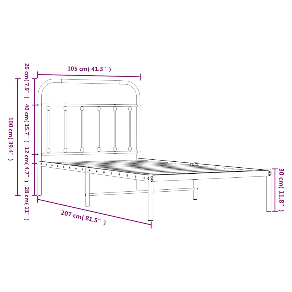 Bedframe met hoofdbord metaal wit 100x200 cm is nu te koop bij PeponiXL, paradijselijk wonen!